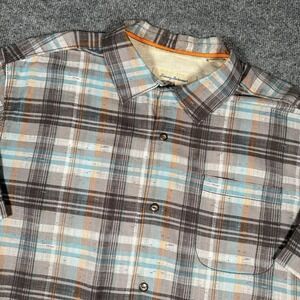 Tommy Bahama Button Up Mens L Short Sleeve Shirt Plaid Gray 100% Silk